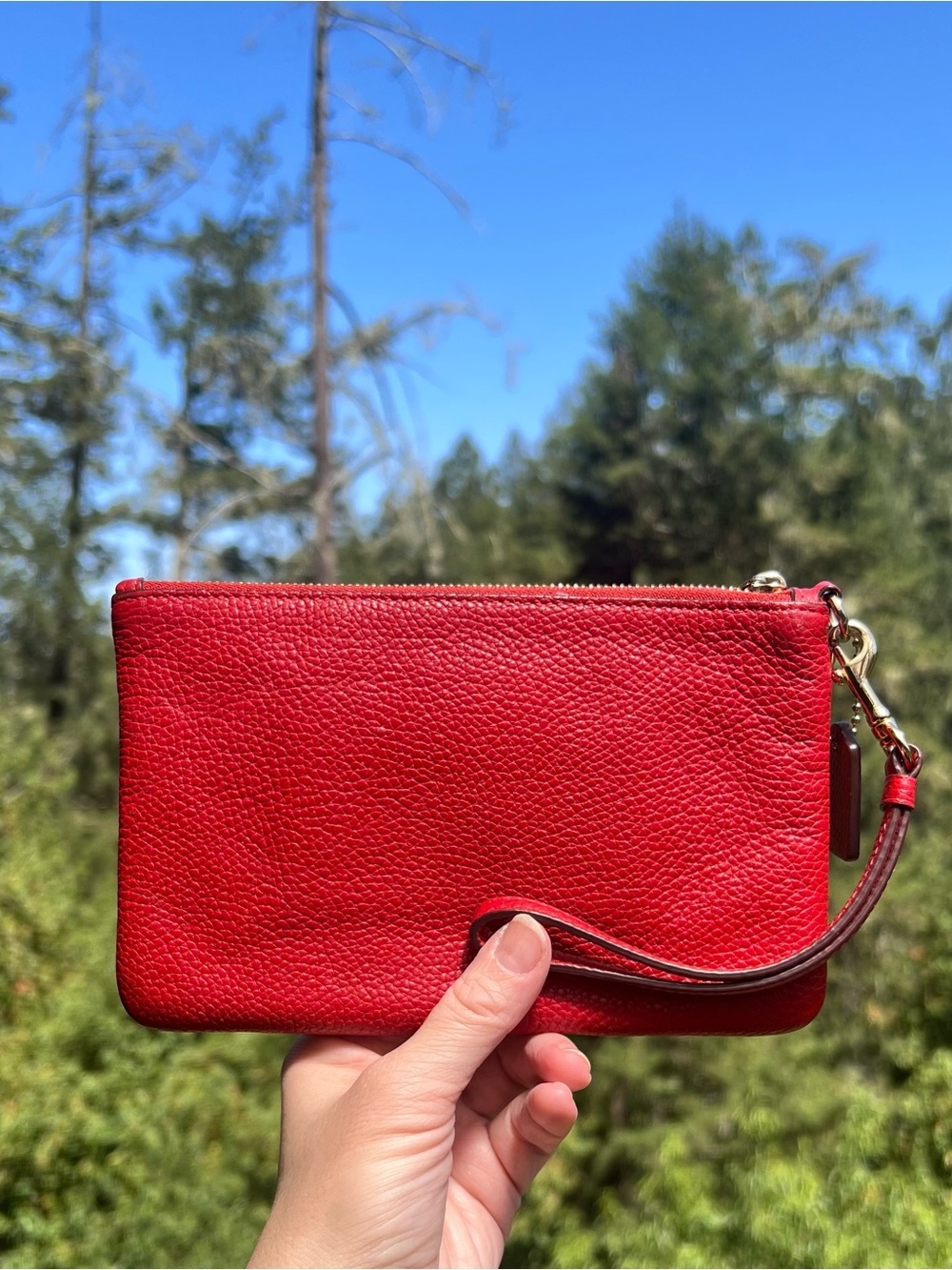 COACH Women's Small Wristlet Red Pebbled Leather Gold/Brass Hardware 22952 - Picture 2 of 11